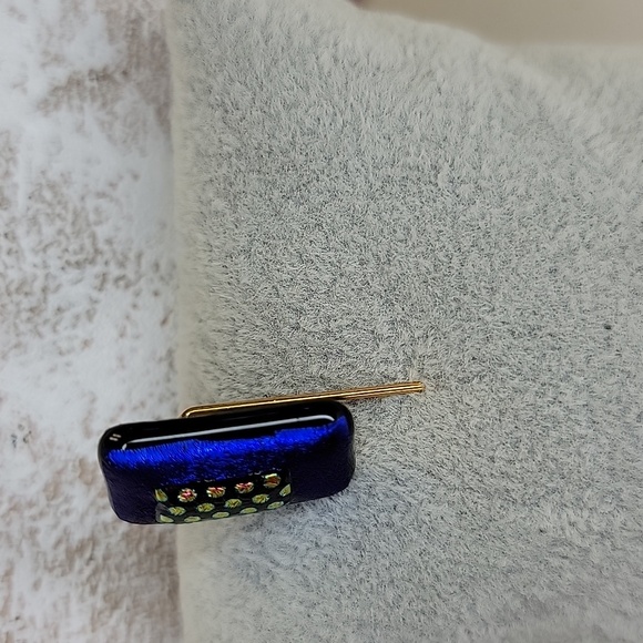 Hand Crafted Dichroic Gemoetric Blue Red Purple Gold Stick lapPin 1/2" x 3" #2 - Picture 4 of 11